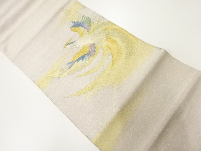 アンティーク　霞に鳳凰模様織出し袋帯（材料）